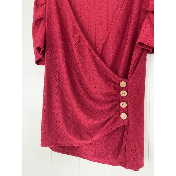 Unbranded Wrap Style Button Accent Medium Top Burgundy - Picture 3 of 5